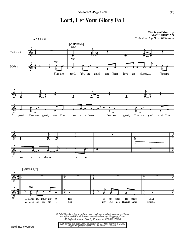 Lord Let Your Glory Fall Violin 1/2 (Matt Redman)