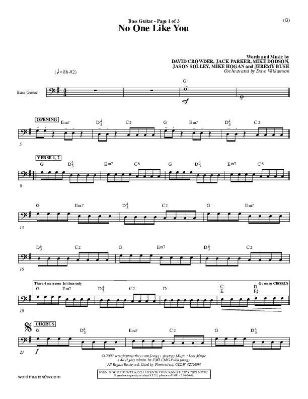 No One Like You Rhythm Chart (David Crowder)