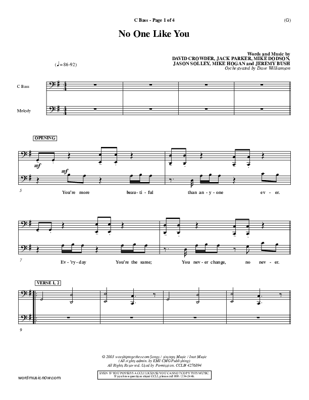 No One Like You Contrabass (David Crowder)