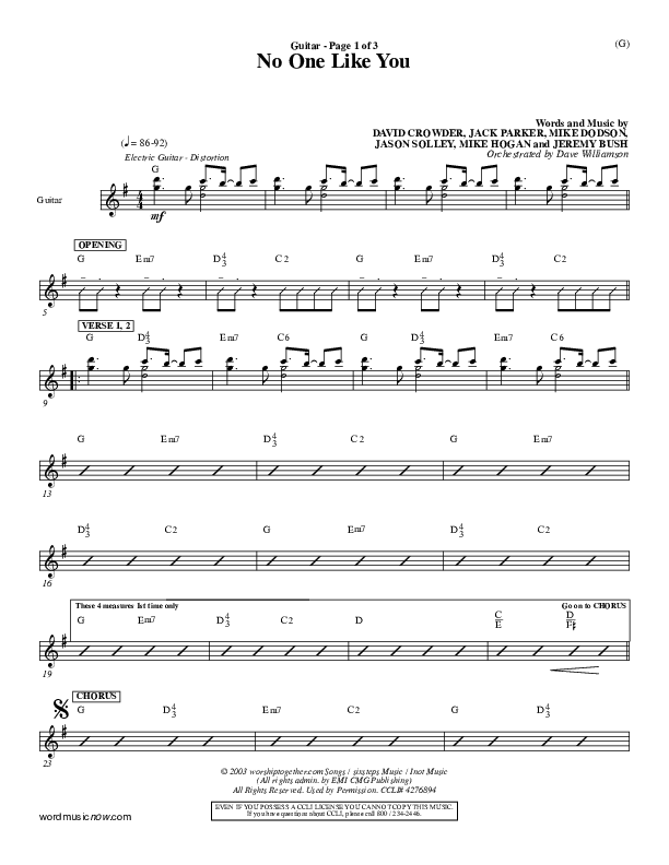 No One Like You Guitar (David Crowder)