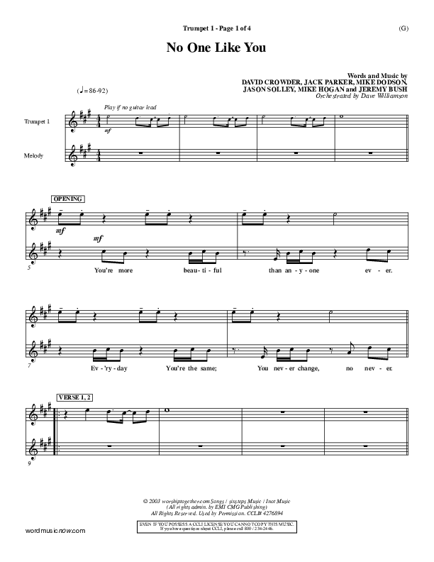 No One Like You Trumpet 1 (David Crowder)