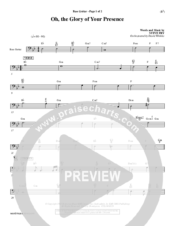 Oh The Glory Of Your Presence Bass Guitar (Steve Fry)