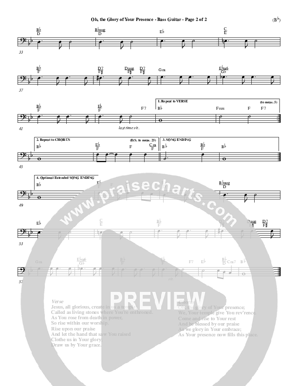 Oh The Glory Of Your Presence Bass Guitar (Steve Fry)