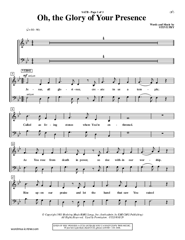 Oh The Glory Of Your Presence Choir Vocals (SATB) (Steve Fry)