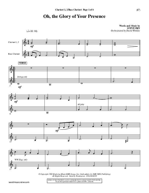 Oh The Glory Of Your Presence Clarinet 1/2, Bass Clarinet (Steve Fry)