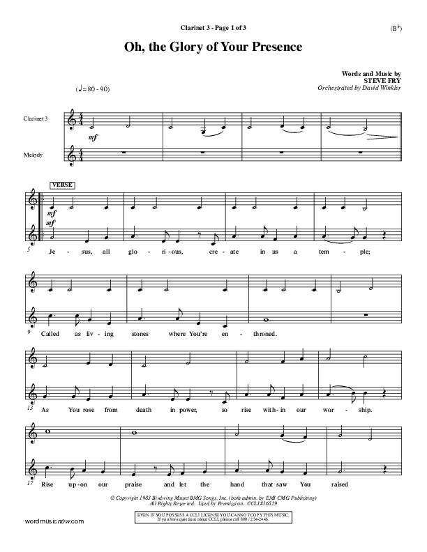 Oh The Glory Of Your Presence Clarinet 3 (Steve Fry)