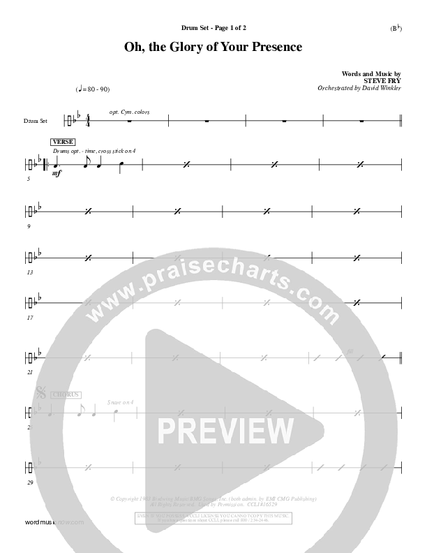 Oh The Glory Of Your Presence Drum Set (Steve Fry)