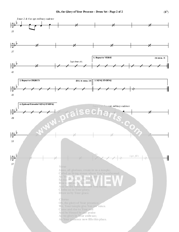 Oh The Glory Of Your Presence Drum Set (Steve Fry)