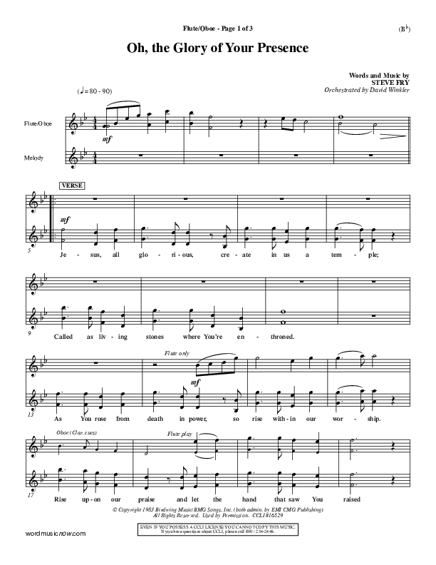 Oh The Glory Of Your Presence Flute/Oboe (Steve Fry)