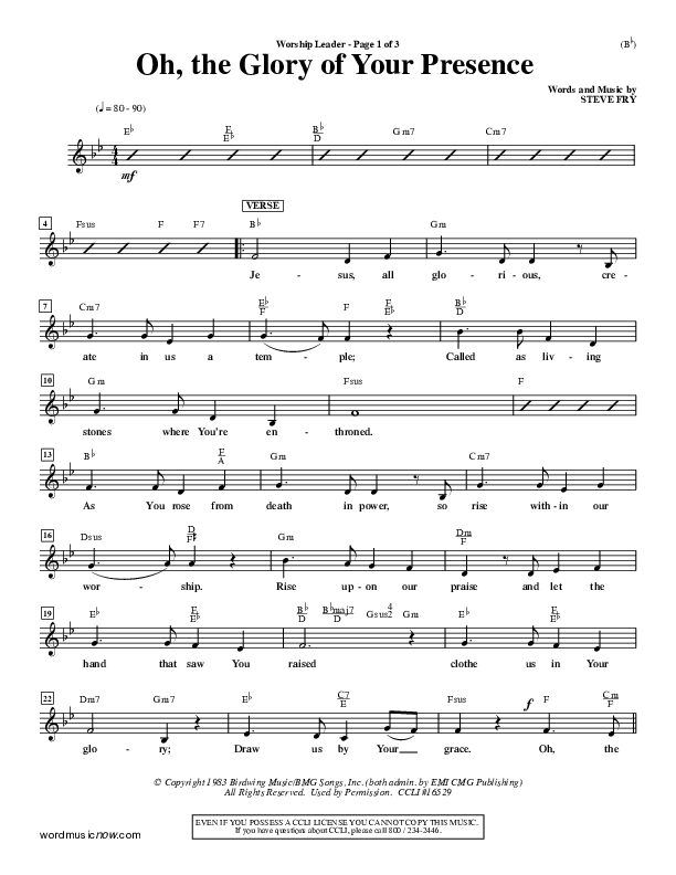 Oh The Glory Of Your Presence Lead Sheet (Steve Fry)
