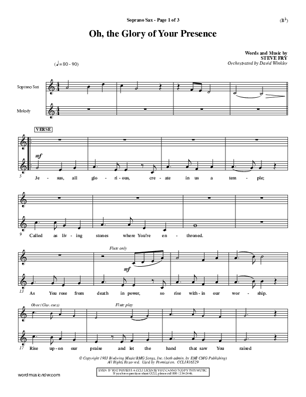 Oh The Glory Of Your Presence Soprano Sax (Steve Fry)