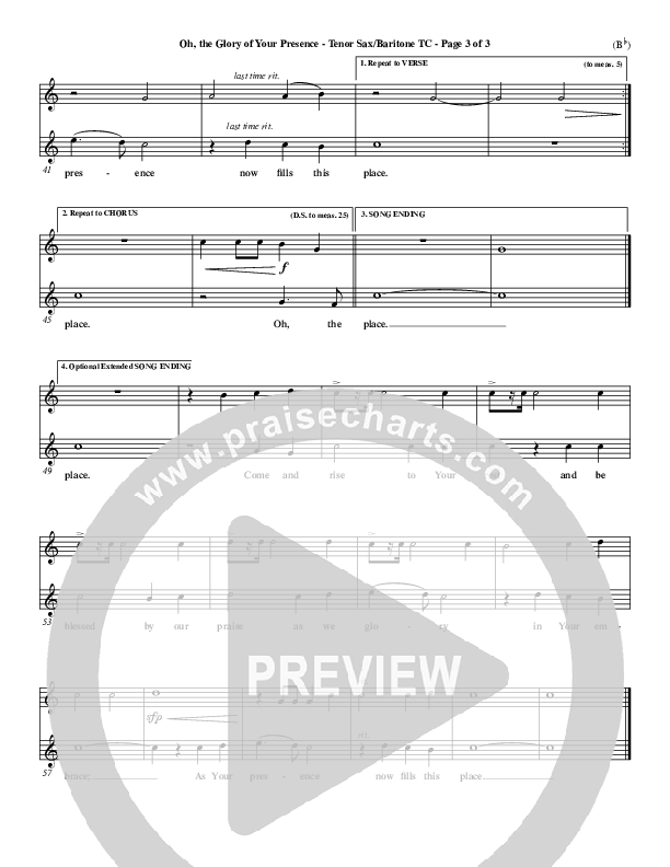 Oh The Glory Of Your Presence Tenor Sax/Baritone T.C. (Steve Fry)