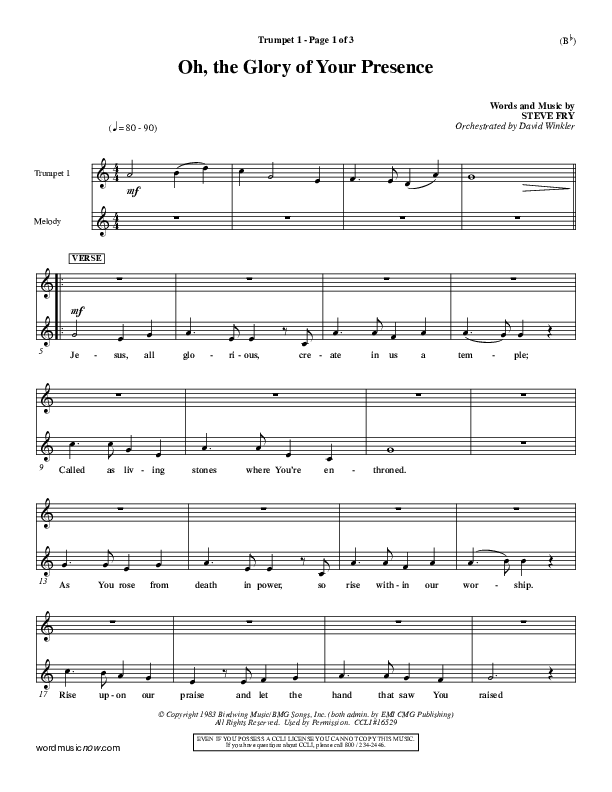 Oh The Glory Of Your Presence Trumpet 1 (Steve Fry)
