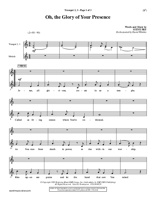 Oh The Glory Of Your Presence Trumpet 2/3 (Steve Fry)