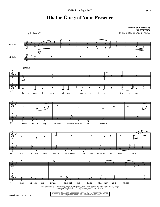 Oh The Glory Of Your Presence Violin 1/2 (Steve Fry)