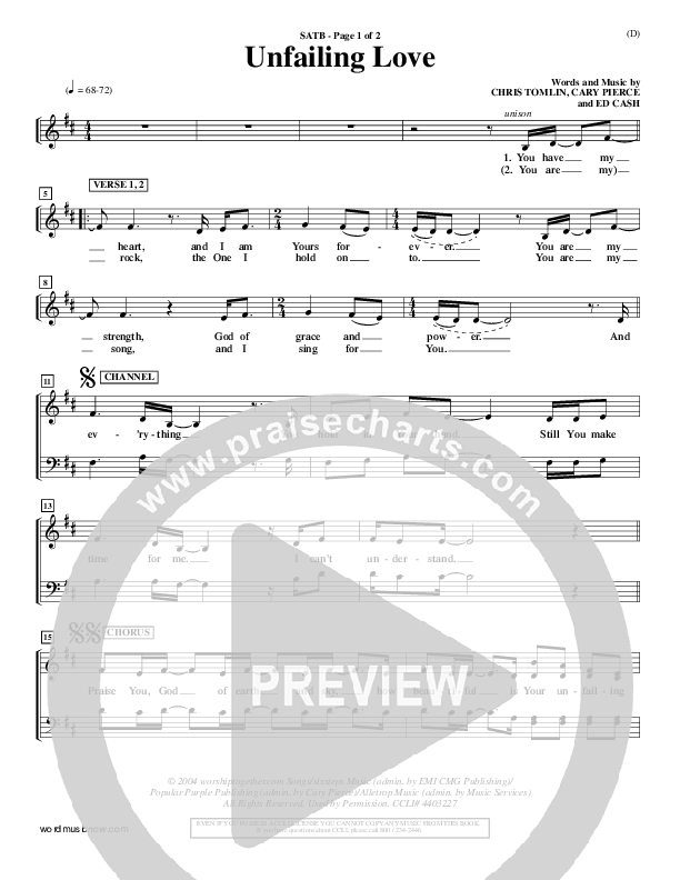 Unfailing Love Piano/Vocal (SATB) (Chris Tomlin)
