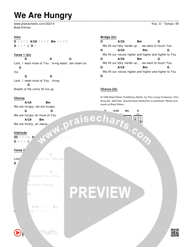 We Are Hungry Chords & Lyrics (Brad Kilman)