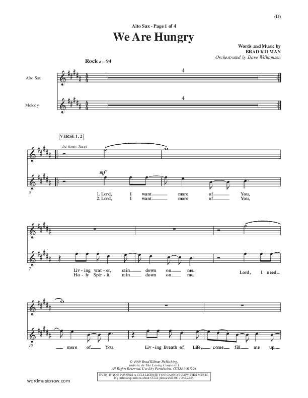 We Are Hungry Alto Sax (Brad Kilman)
