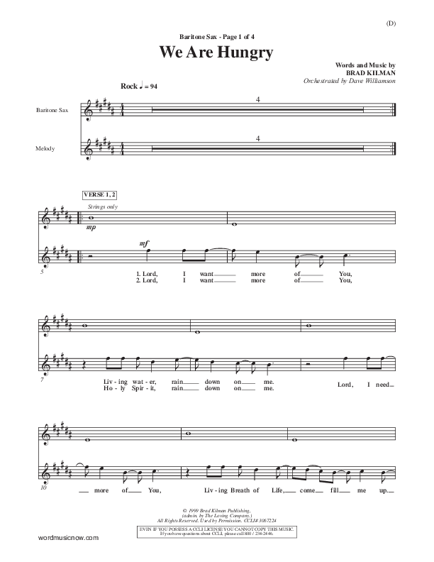 We Are Hungry Bari Sax (Brad Kilman)