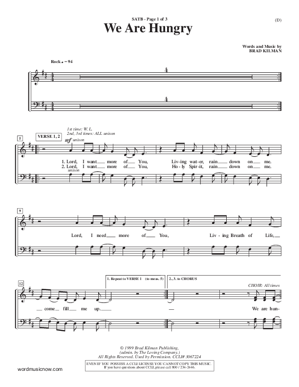 We Are Hungry Choir Sheet (SATB) (Brad Kilman)