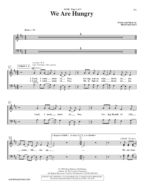 We Are Hungry Choir Vocals (SATB) (Brad Kilman)