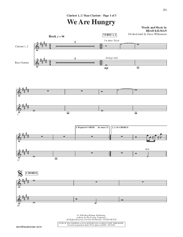 We Are Hungry Clarinet 1/2, Bass Clarinet (Brad Kilman)