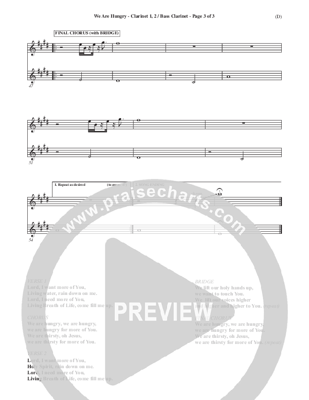 We Are Hungry Clarinet 1/2, Bass Clarinet (Brad Kilman)