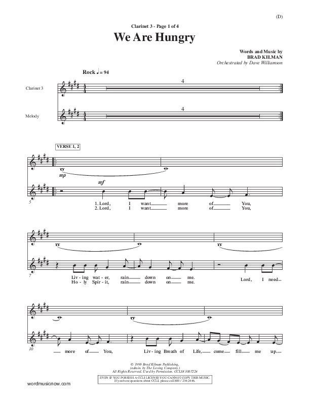 We Are Hungry Clarinet 3 (Brad Kilman)