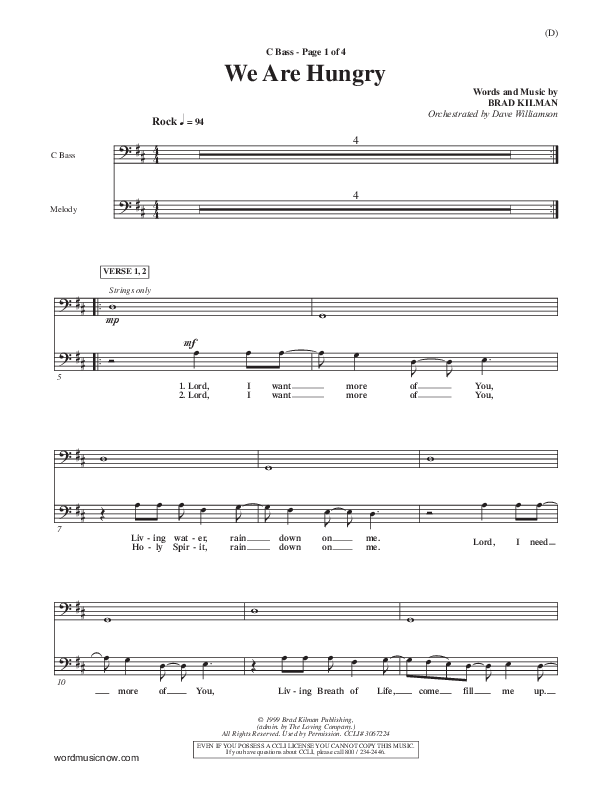 We Are Hungry Contrabass (Brad Kilman)