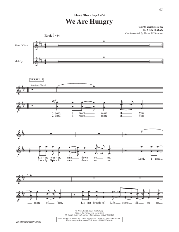 We Are Hungry Flute/Oboe (Brad Kilman)