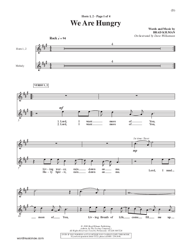 We Are Hungry French Horn 1/2 (Brad Kilman)