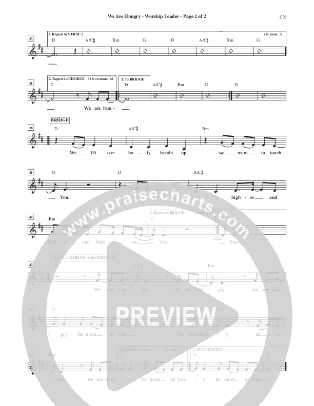 We Are Hungry Lead Sheet (Brad Kilman)