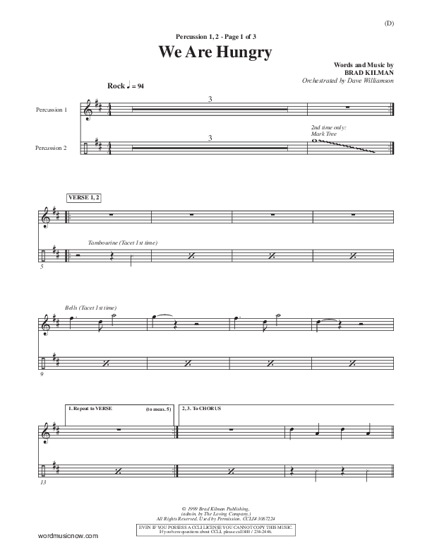 We Are Hungry Percussion 1/2 (Brad Kilman)
