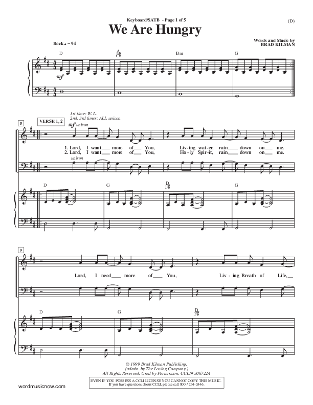 We Are Hungry Piano/Vocal (SATB) (Brad Kilman)