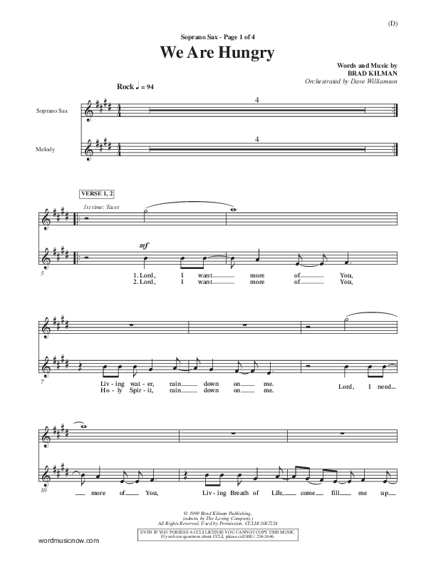 We Are Hungry Soprano Sax (Brad Kilman)