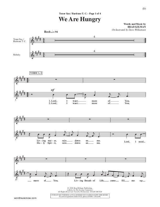 We Are Hungry Tenor Sax 2 (Brad Kilman)