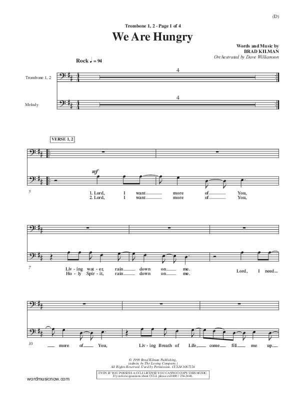 We Are Hungry Trombone 1/2 (Brad Kilman)