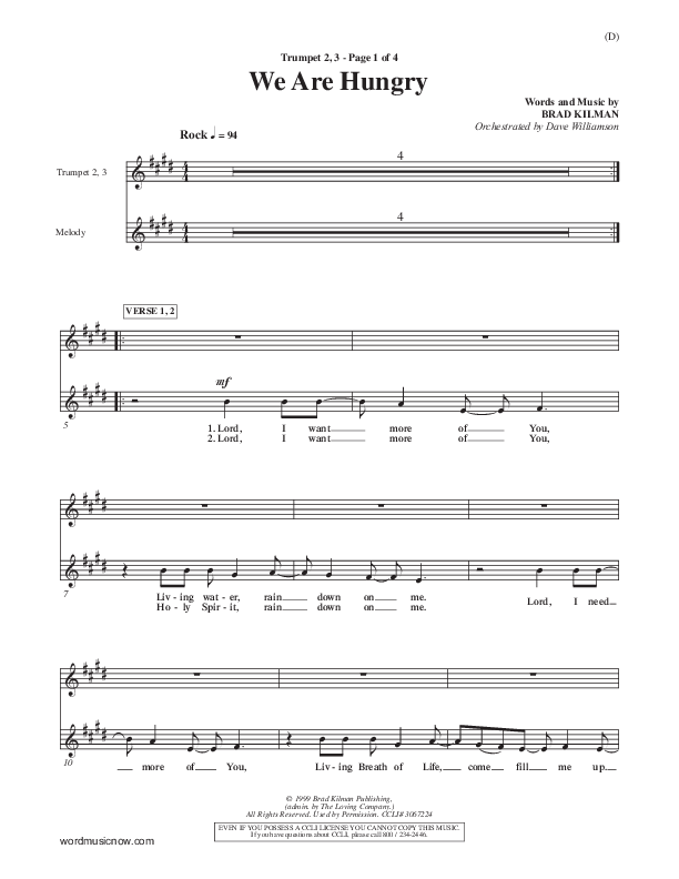 We Are Hungry Trumpet 2/3 (Brad Kilman)