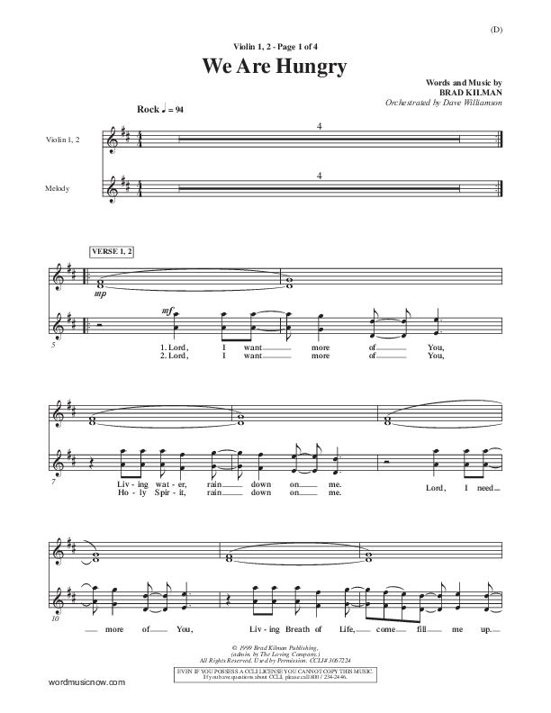 We Are Hungry Violin 1/2 (Brad Kilman)