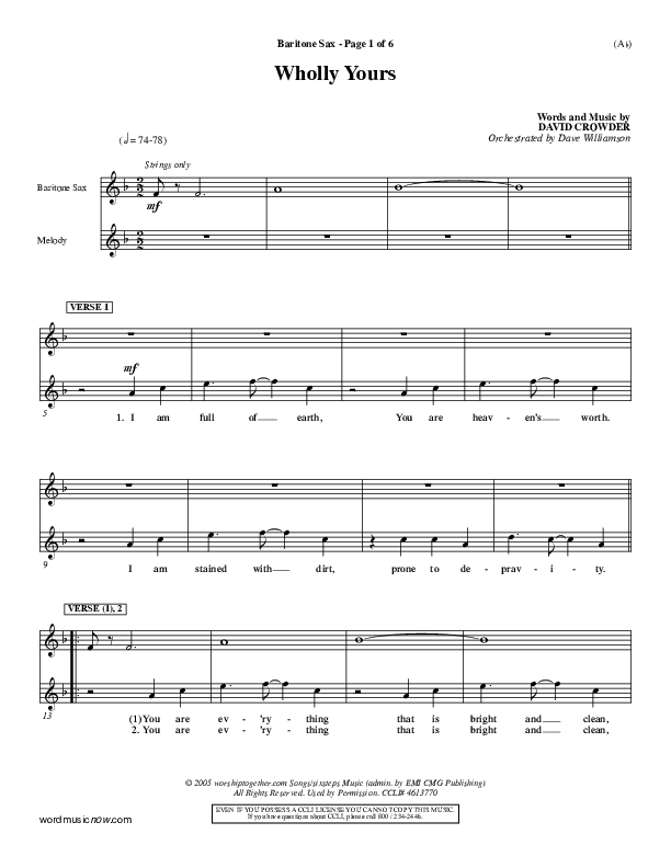 Wholly Yours Bari Sax (David Crowder)