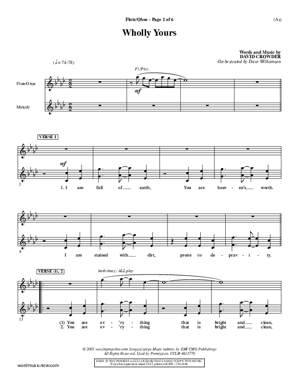 Wholly Yours Flute/Oboe (David Crowder)