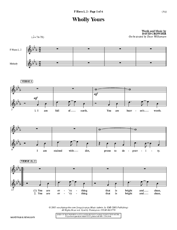 Wholly Yours French Horn 1/2 (David Crowder)