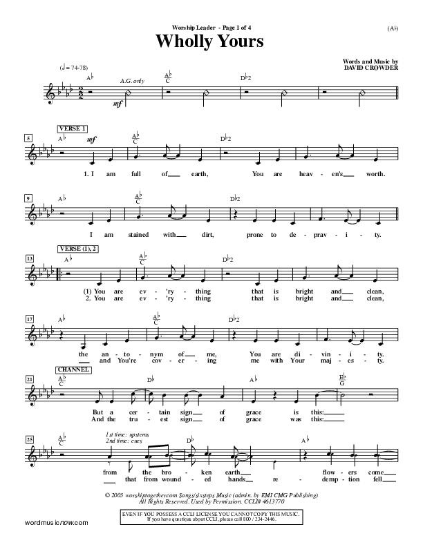 Wholly Yours Lead Sheet (David Crowder)