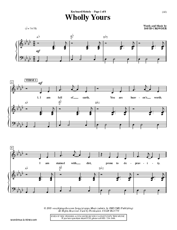 Wholly Yours Lead Sheet (David Crowder)