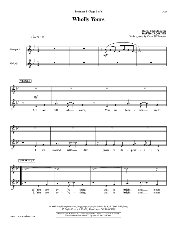 Wholly Yours Trumpet 1 (David Crowder)