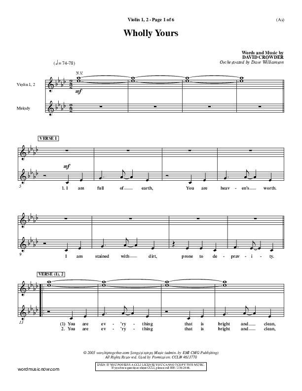 Wholly Yours Violin 1/2 (David Crowder)