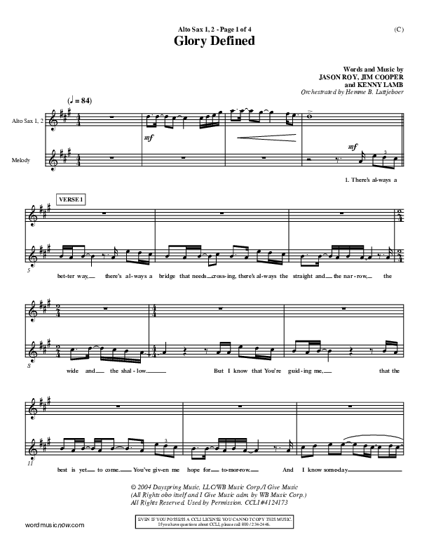 Glory Defined Alto Sax 1/2 (Jason Roy)