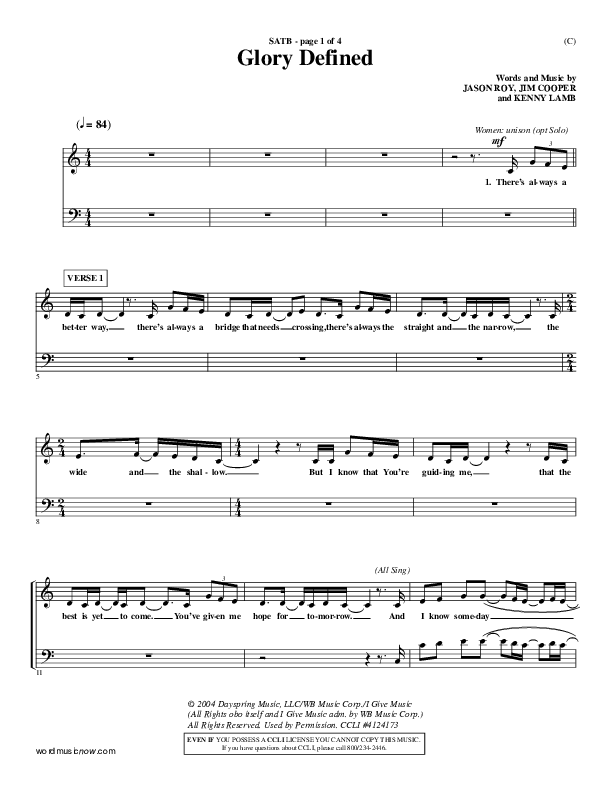 Glory Defined Choir Sheet (SATB) (Jason Roy)