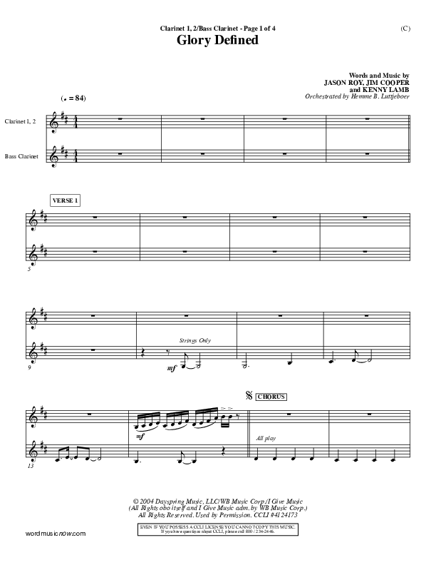 Glory Defined Clarinet 1/2, Bass Clarinet (Jason Roy)