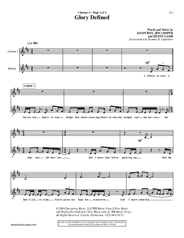 Glory Defined Clarinet 3 (Jason Roy)